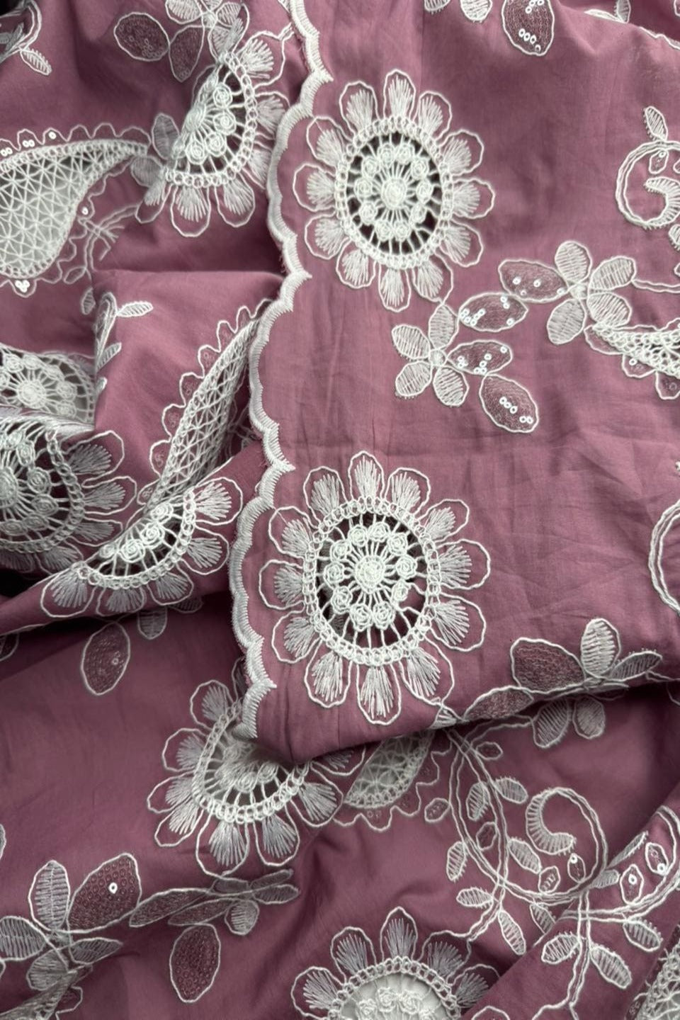 Luxury Schiffli Floral Cut-work Chicken kari – Embroidered Summer Series (Dusty Rose)