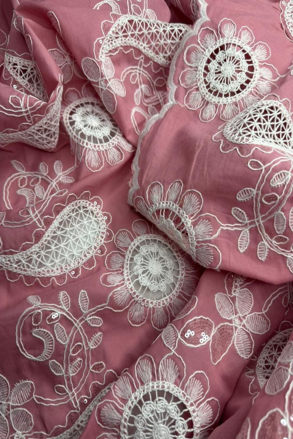 Luxury Schiffli Floral Cut-work Chicken kari – Embroidered Summer Series (dusty rose move)