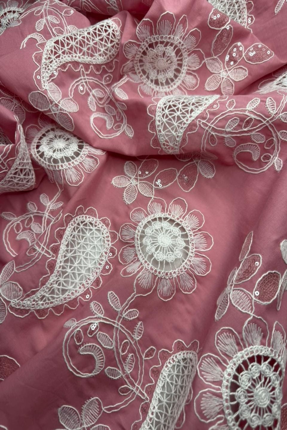 Luxury Schiffli Floral Cut-work Chicken kari – Embroidered Summer Series (dusty rose move)
