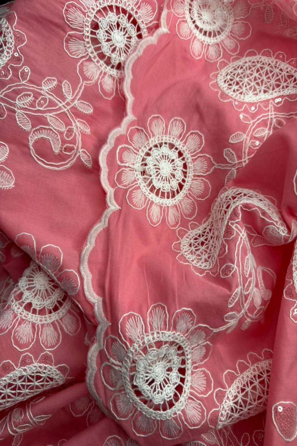 Luxury Schiffli Floral Cut-work Chicken kari – Embroidered Summer Series CANDY PINK