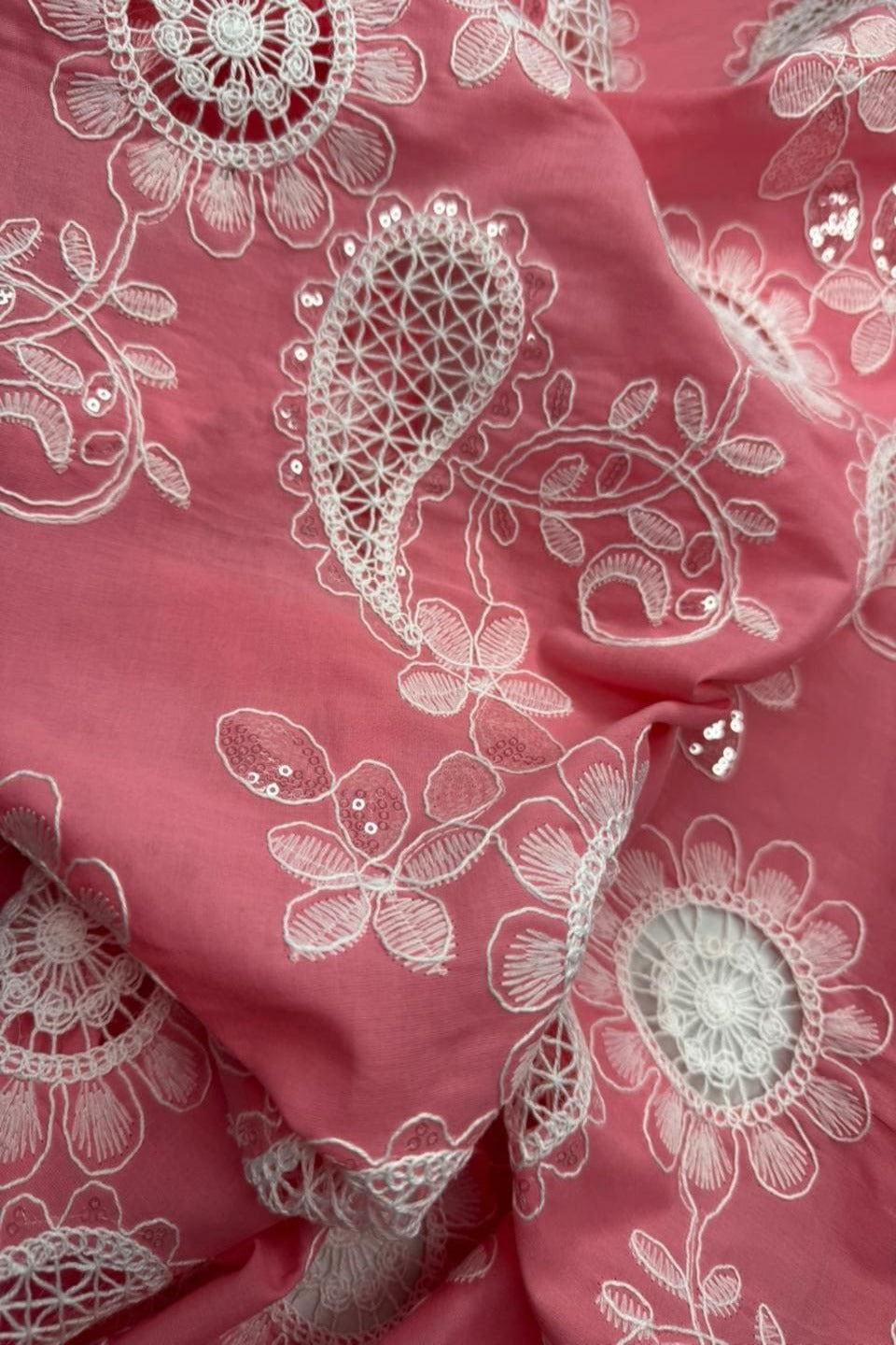 Luxury Schiffli Floral Cut-work Chicken kari – Embroidered Summer Series CANDY PINK