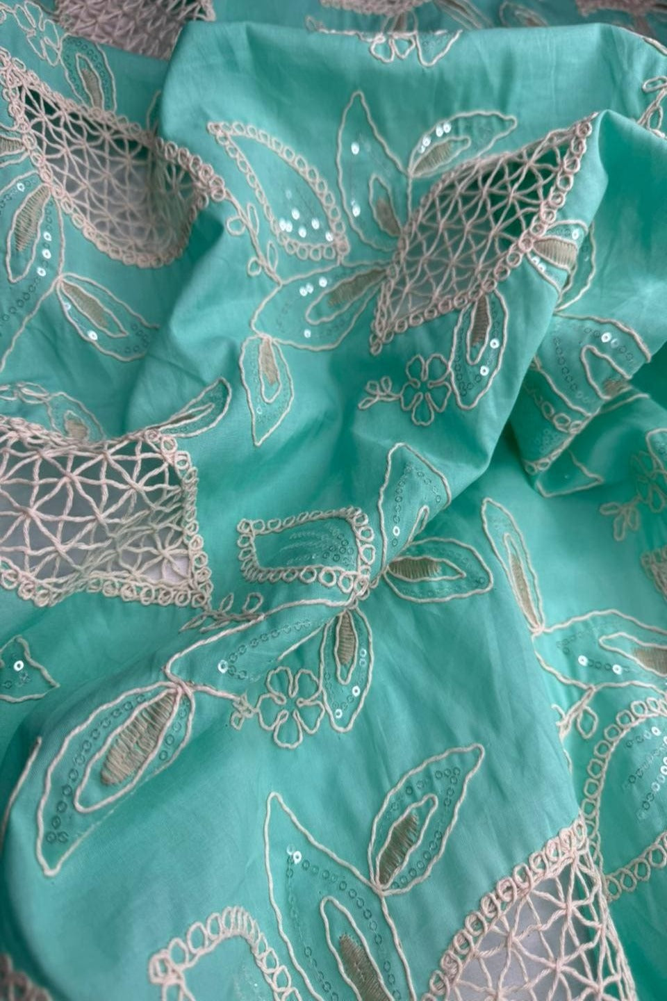 Exquisite Chikankari Lawn – Hand-Crafted Floral Patterns with Sequin Work Seafoam Green