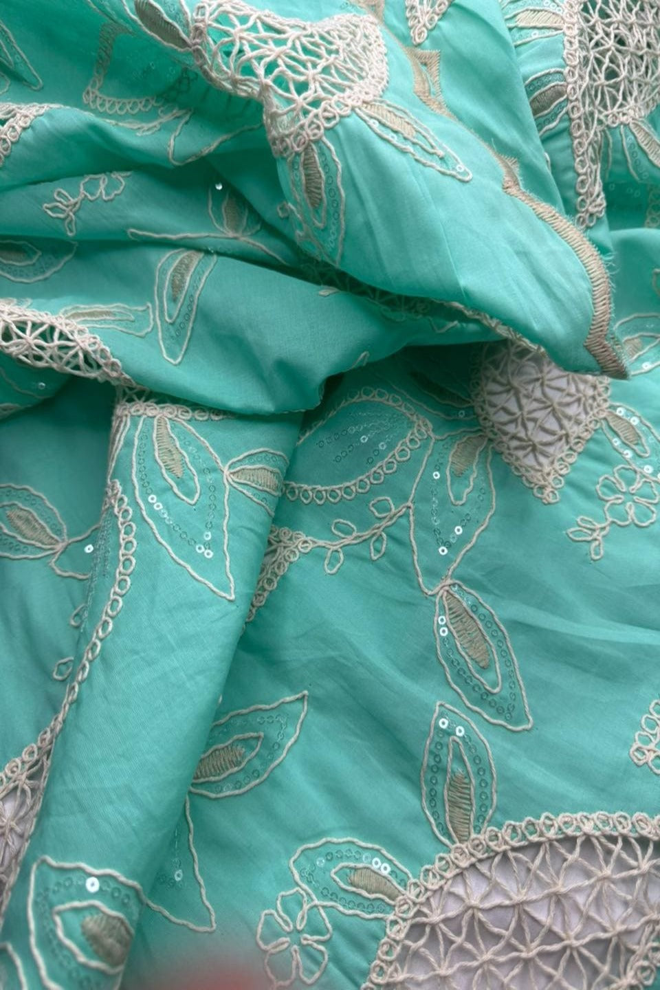 Exquisite Chikankari Lawn – Hand-Crafted Floral Patterns with Sequin Work Seafoam Green