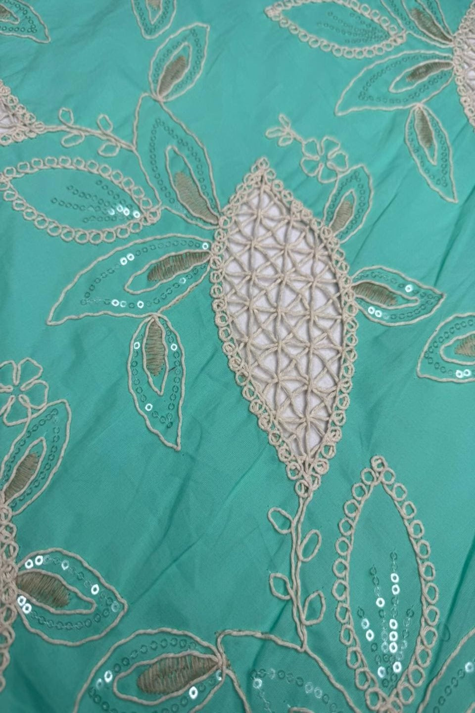 Exquisite Chikankari Lawn – Hand-Crafted Floral Patterns with Sequin Work Seafoam Green