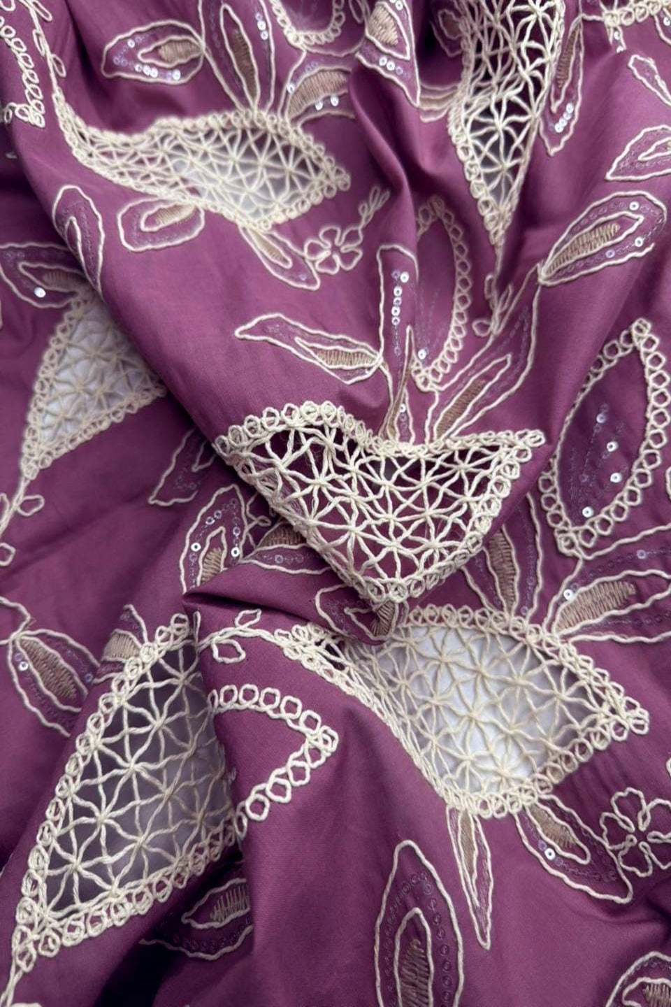 Exquisite Chikankari Lawn – Hand-Crafted Floral Patterns with Sequin Work deep grape