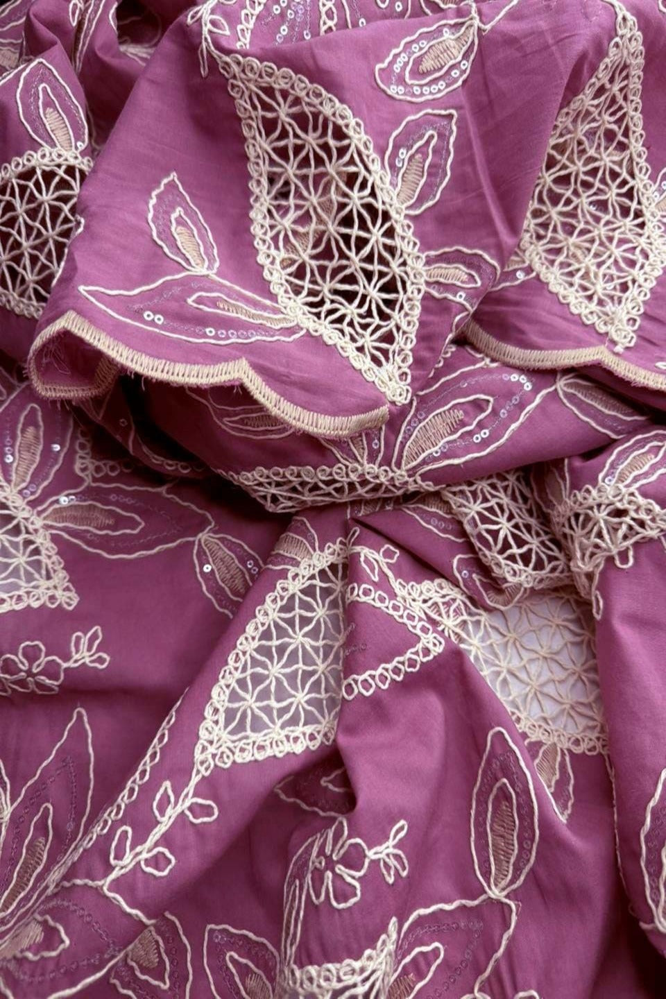 Exquisite Chikankari Lawn – Hand-Crafted Floral Patterns with Sequin Work deep grape
