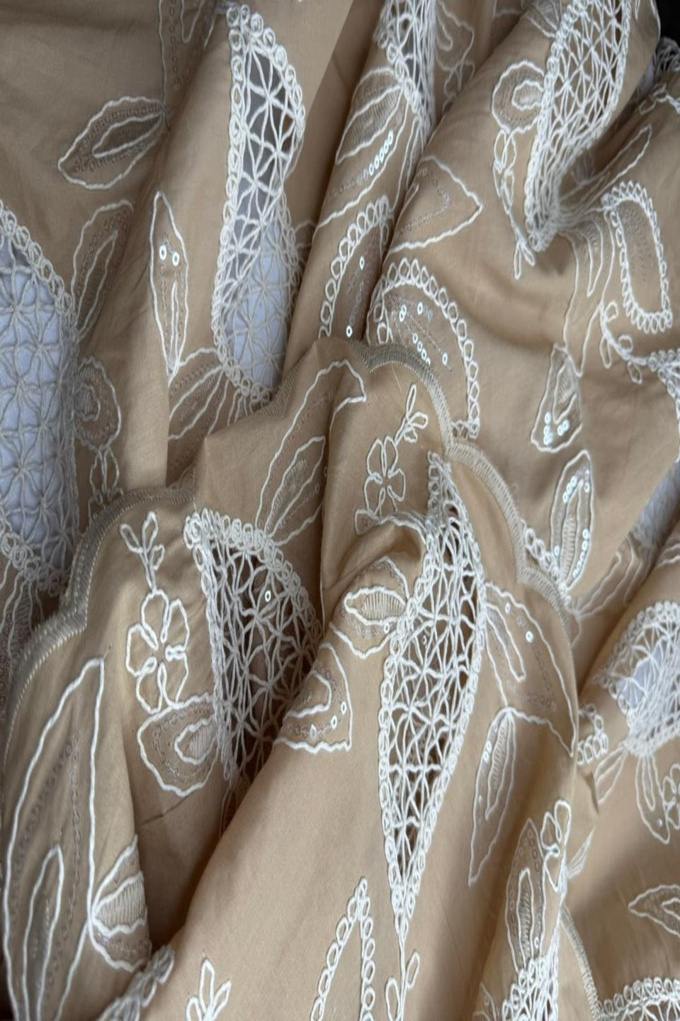 Exquisite Chikankari Lawn – Hand-Crafted Floral Patterns with Sequin Work Golden Camel