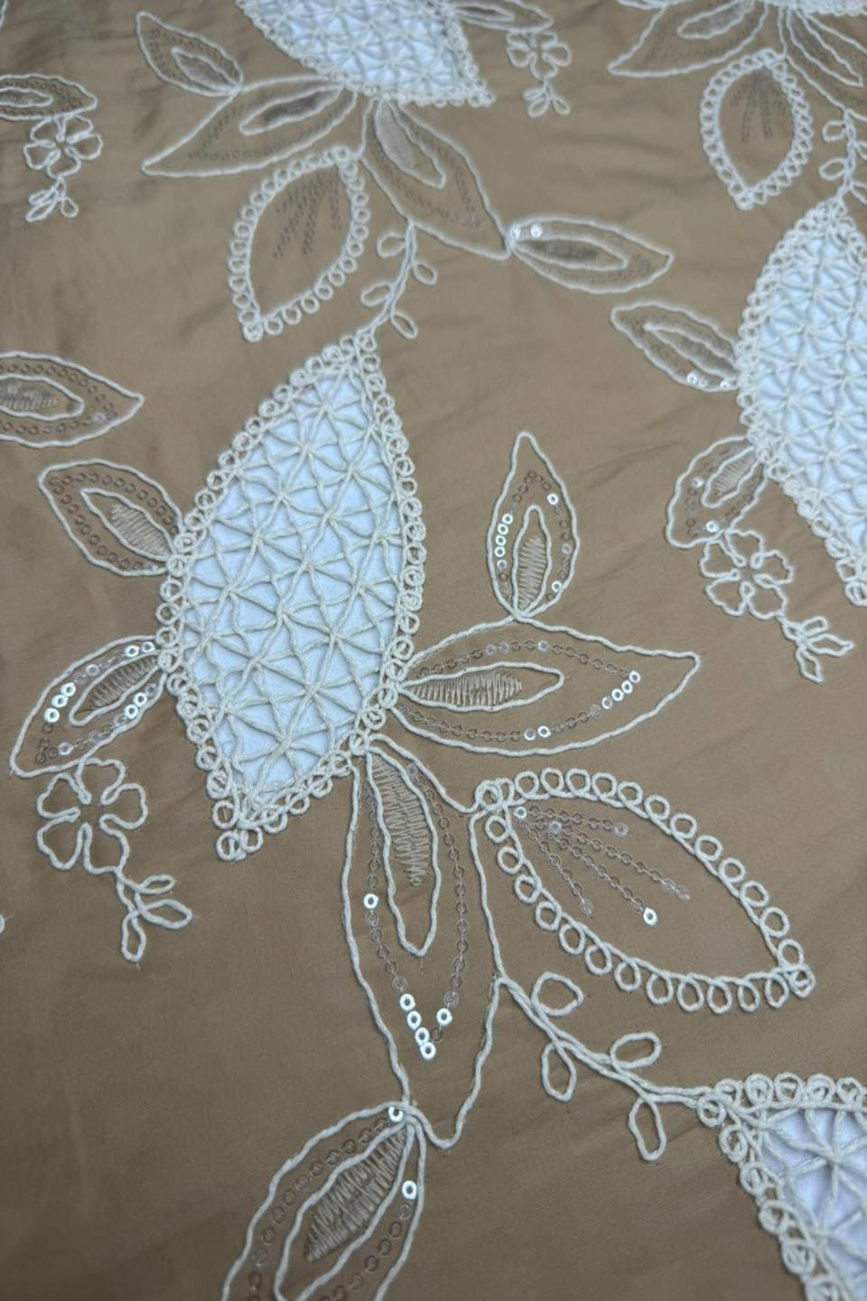 Exquisite Chikankari Lawn – Hand-Crafted Floral Patterns with Sequin Work Golden Camel