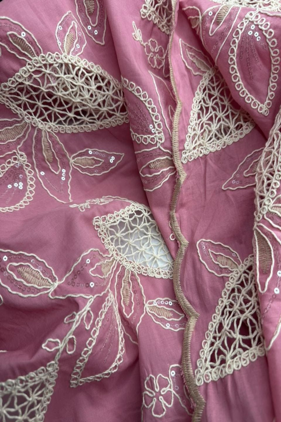 Exquisite Chikankari Lawn – Hand-Crafted Floral Patterns with Sequin Work Rose gold