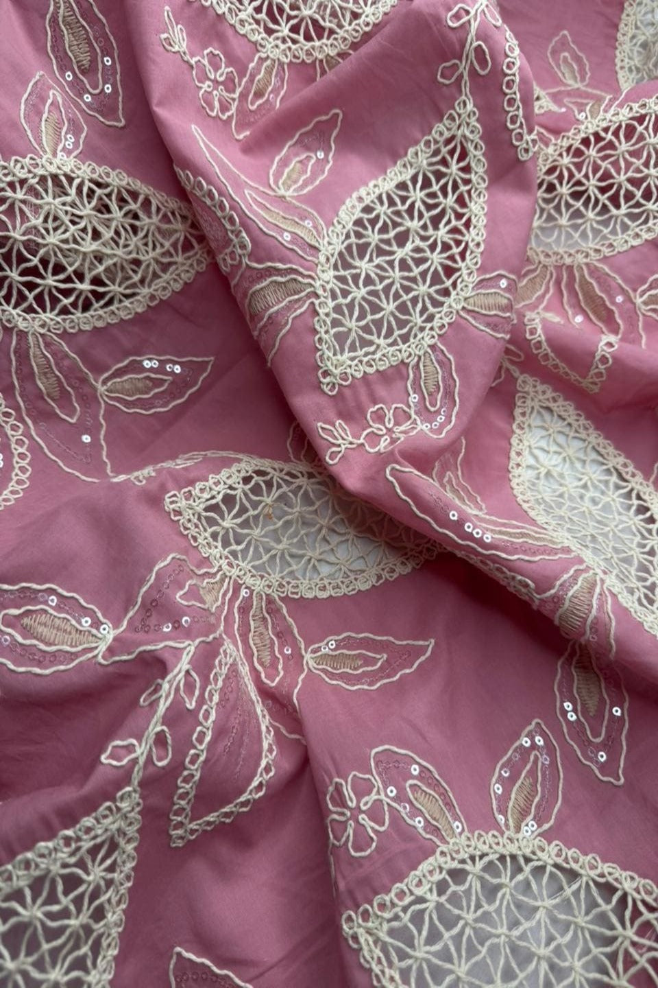 Exquisite Chikankari Lawn – Hand-Crafted Floral Patterns with Sequin Work Rose gold