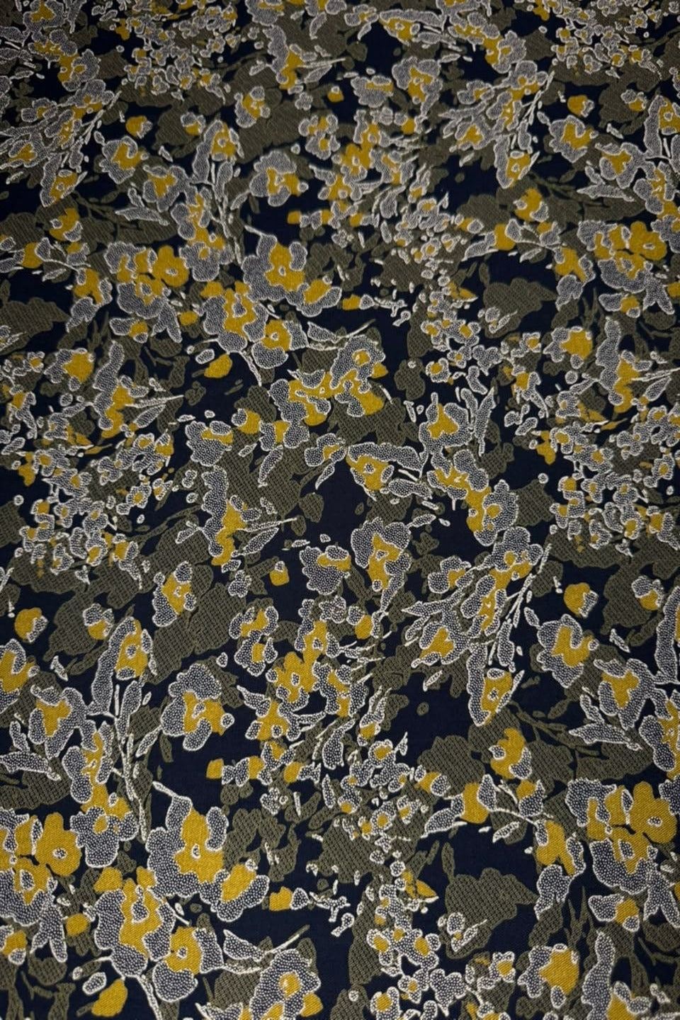 Velora Marina Mustard Blossom Abstract Printed Suit - Dark Navy