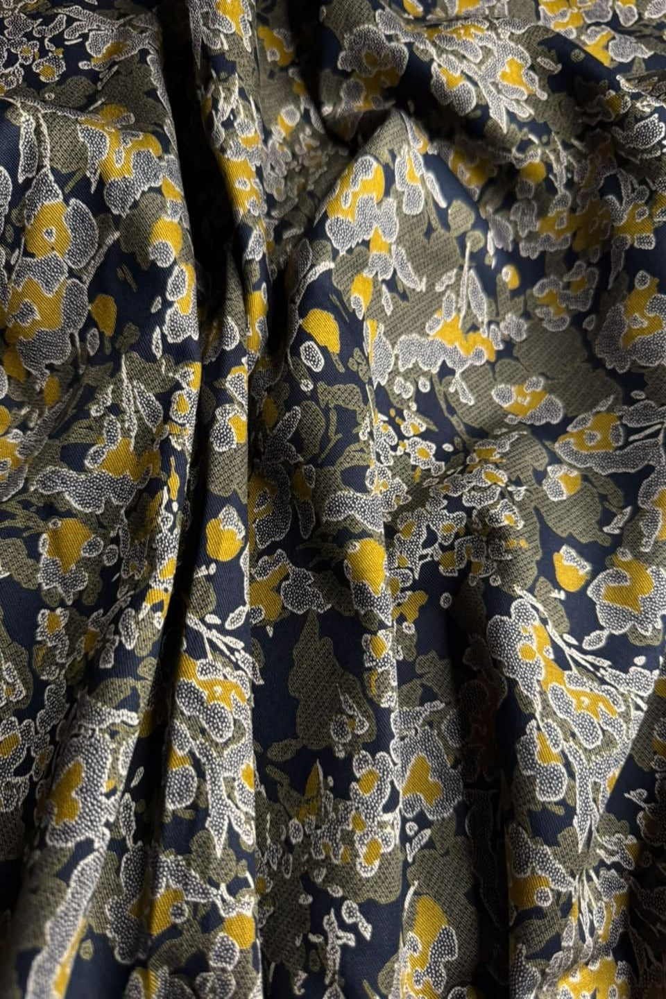 Velora Marina Mustard Blossom Abstract Printed Suit - Dark Navy