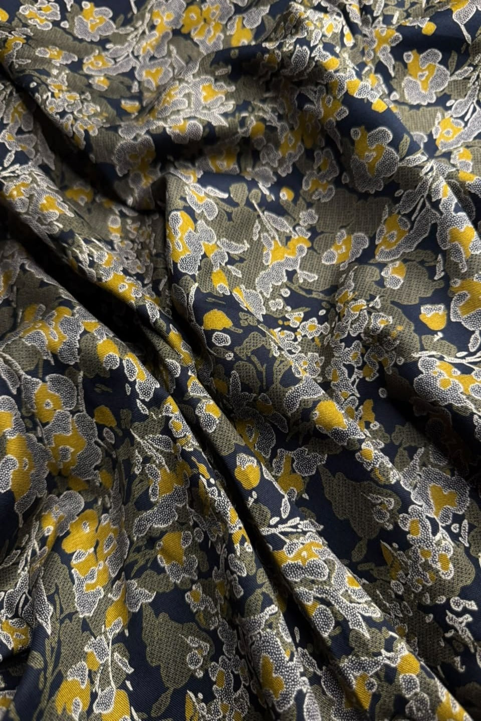 Velora Marina Mustard Blossom Abstract Printed Suit - Dark Navy
