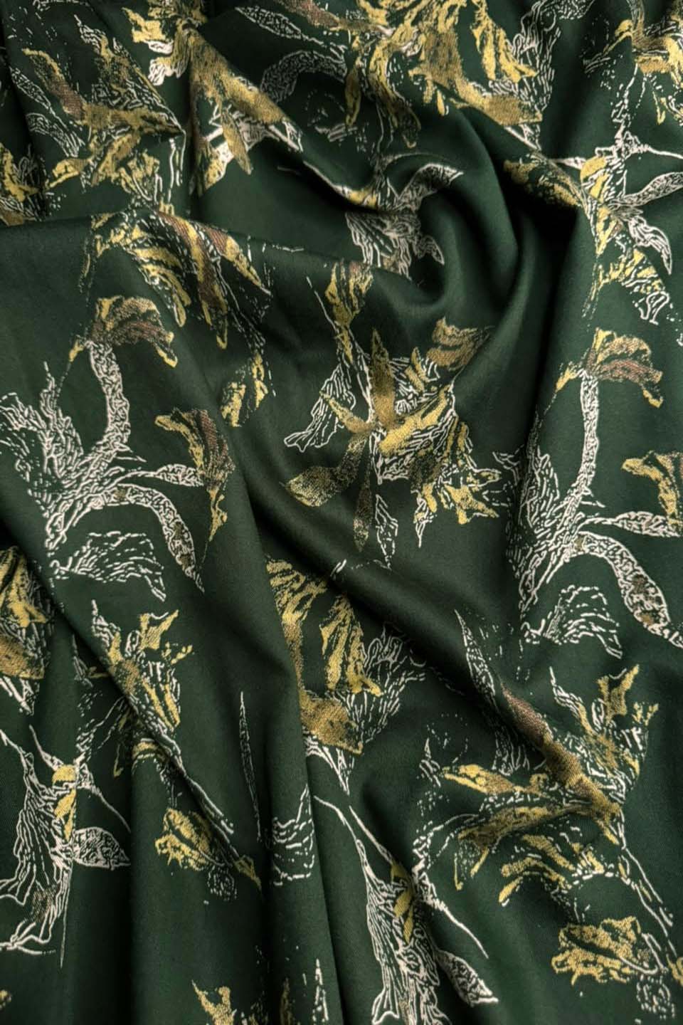 Velora Marina Golden Foliage Printed Suit - Deep GREEN