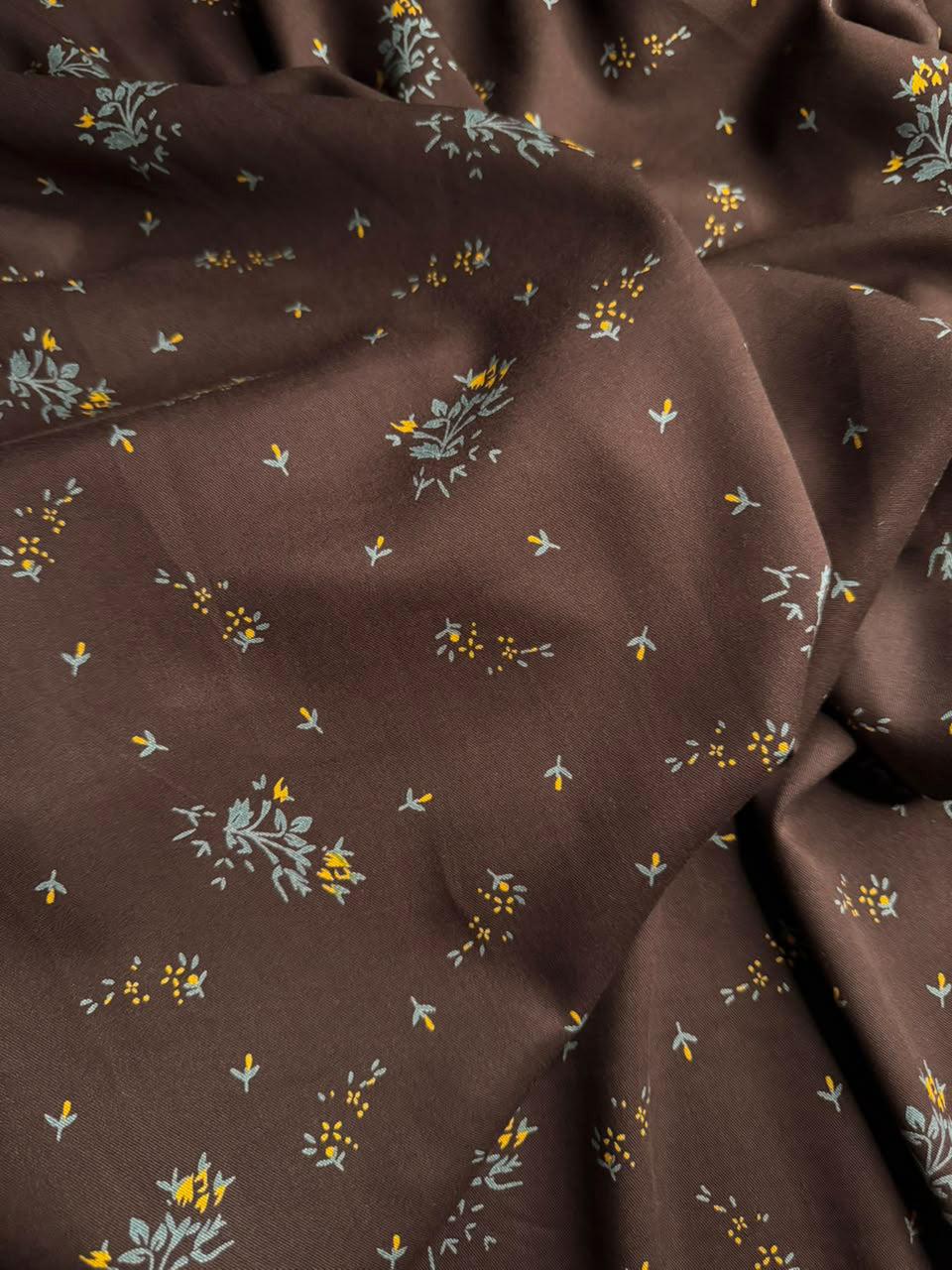 Marina Elaris - Dark Brown & Mustard Ditsy Floral Kundan Marina Printed Fabric