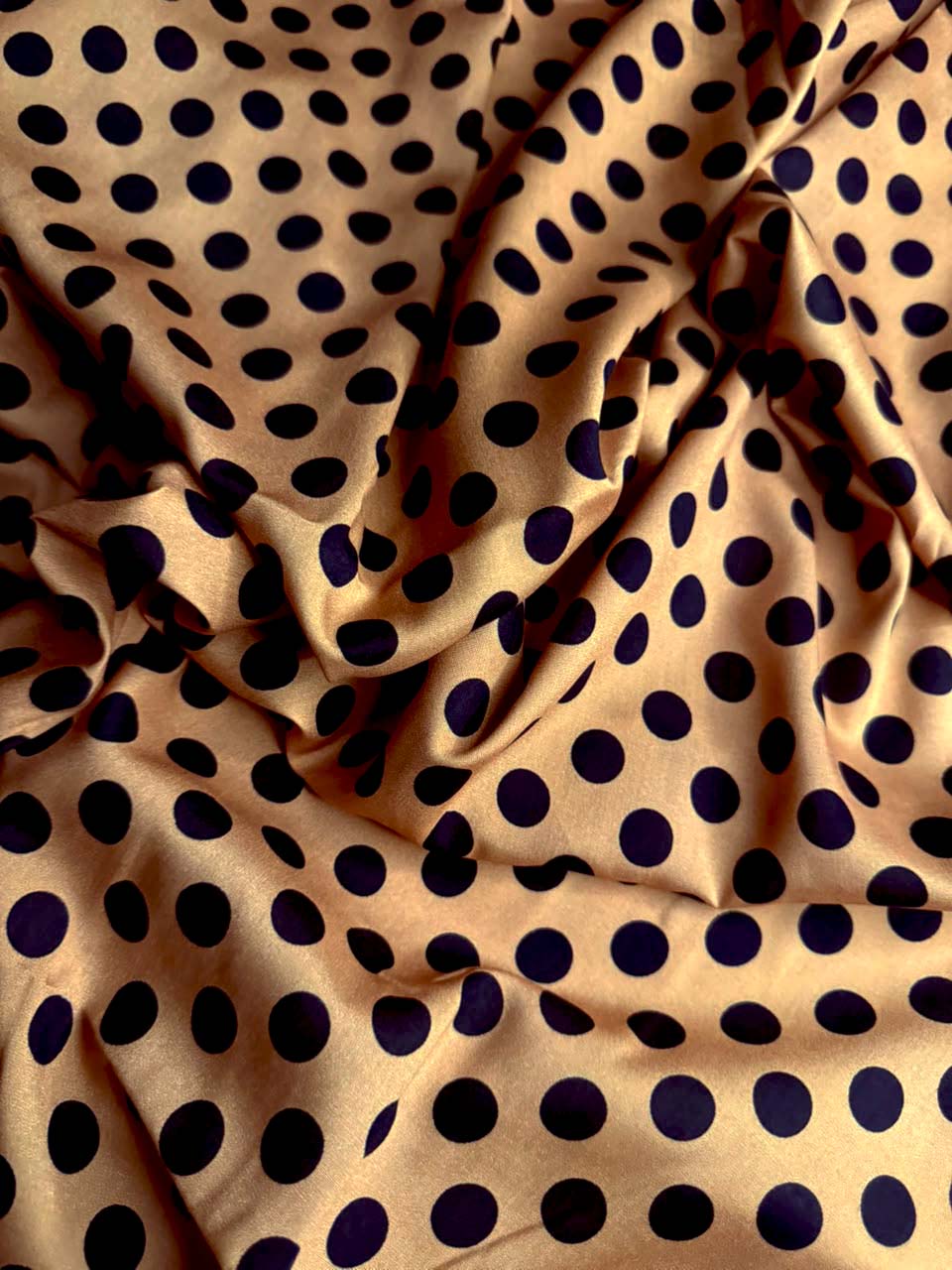 Premium Stone Linen – Black Polka Print | Mustard
