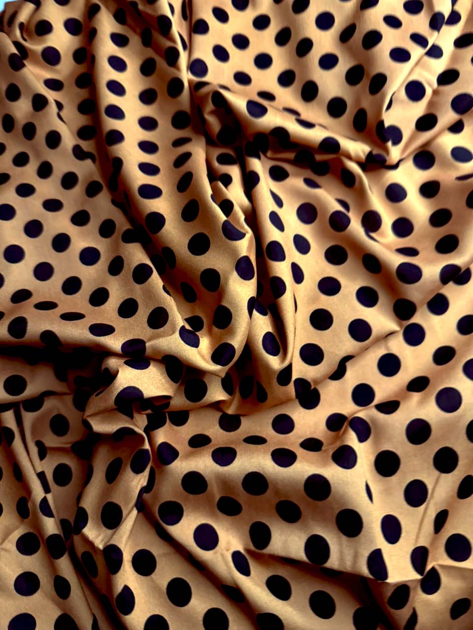 Premium Stone Linen – Black Polka Print | Mustard