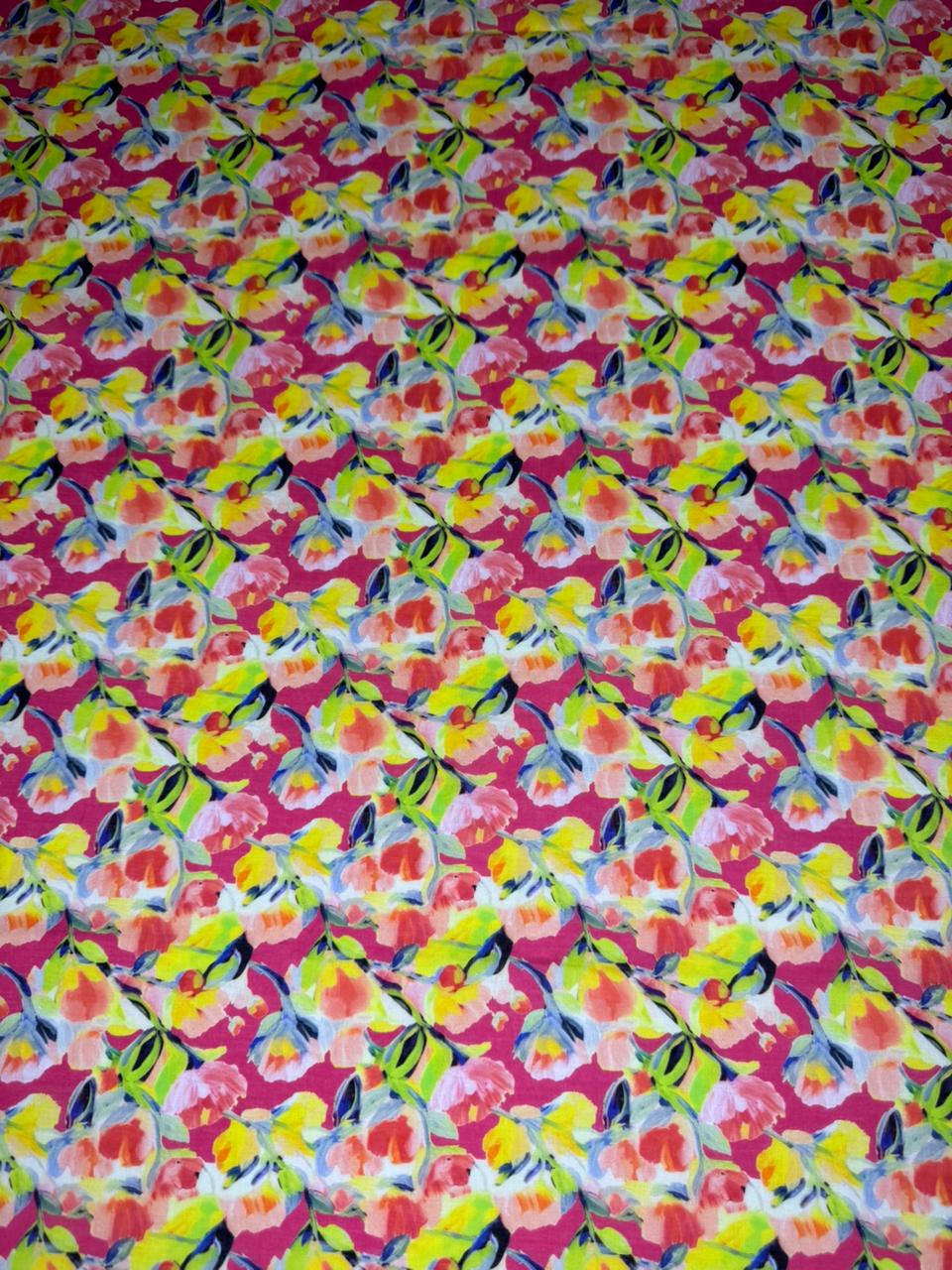 Colorful floral pattern on a pink background