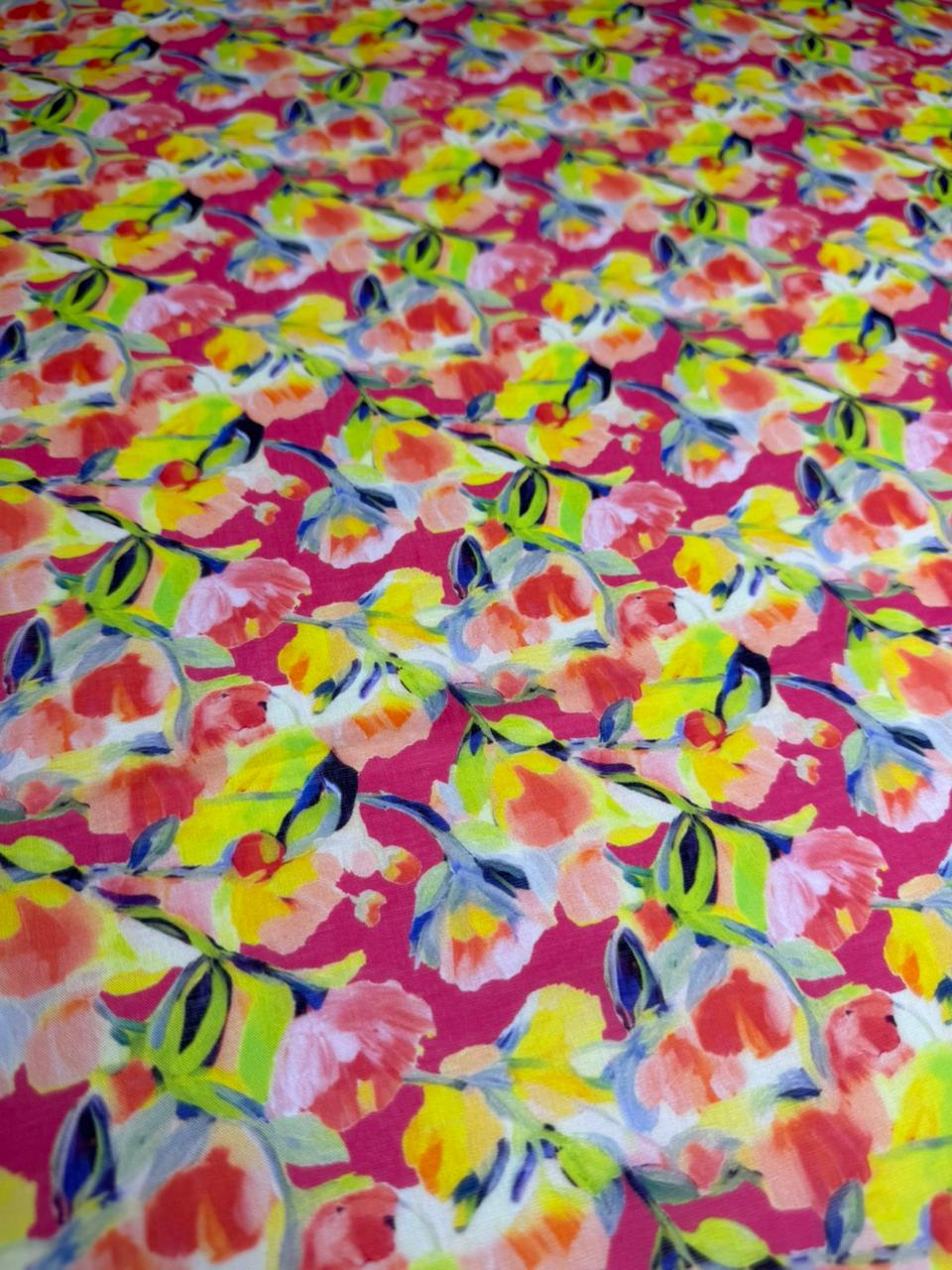 Colorful floral pattern on a pink background