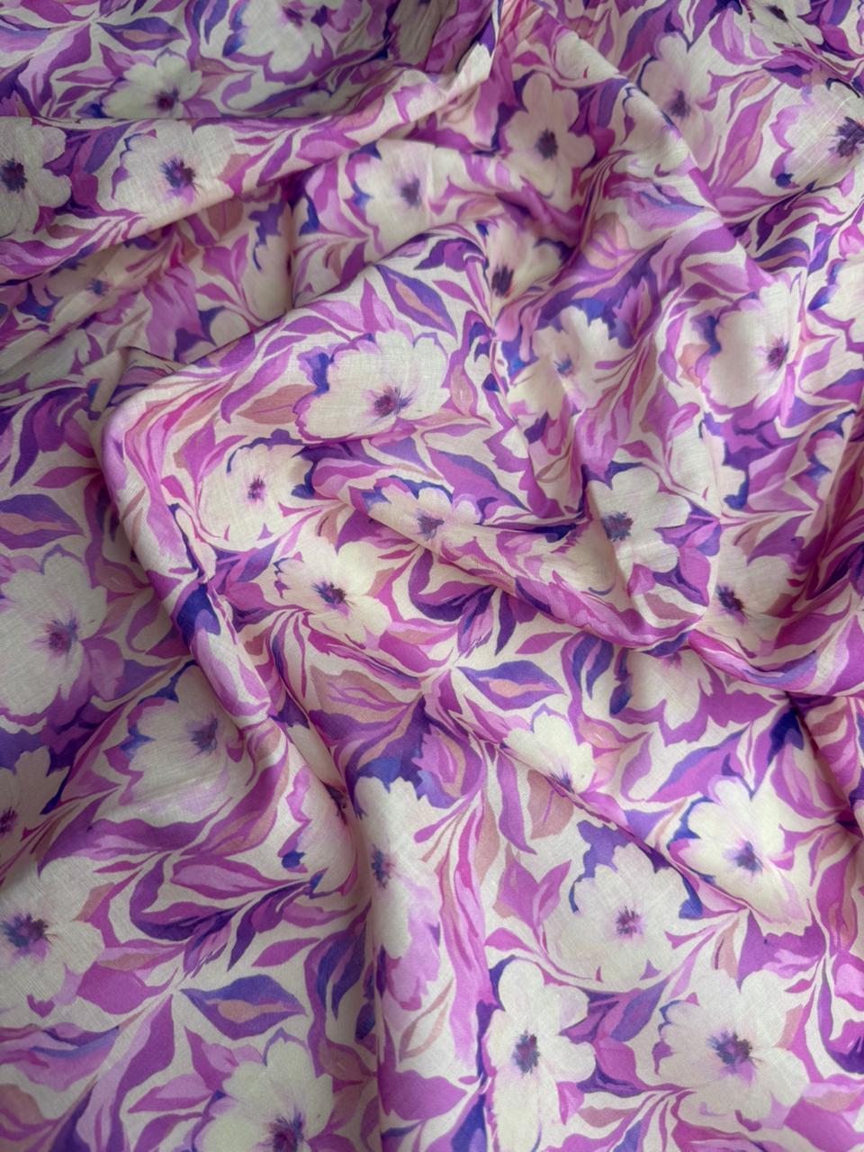 Purple and white floral fabric pattern