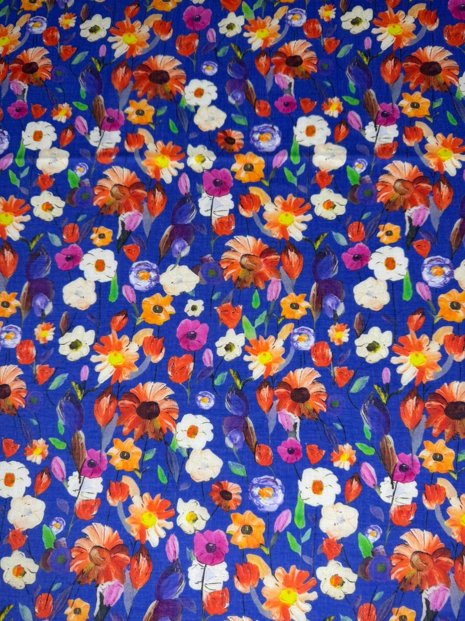 Colorful floral pattern on a blue background