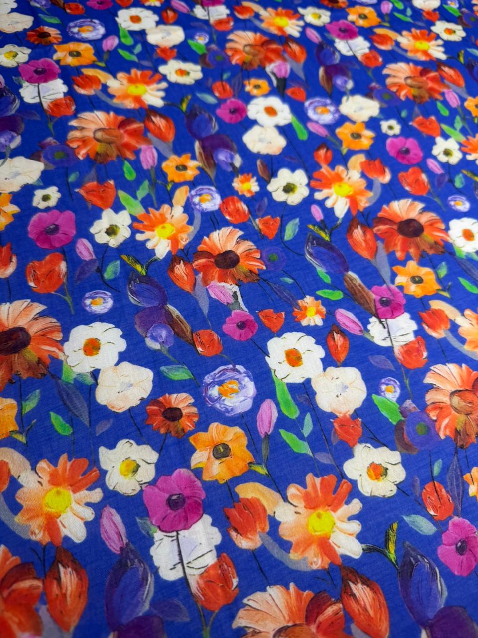 Colorful floral pattern on a blue background