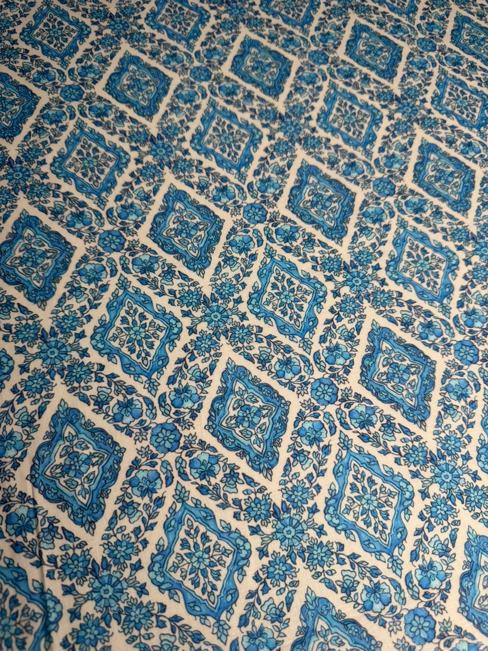 Blue and white patterned fabric