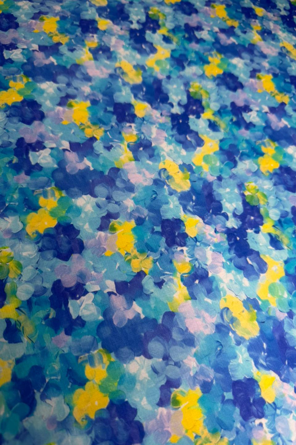 Colorful abstract pattern with blue, yellow, and green hues