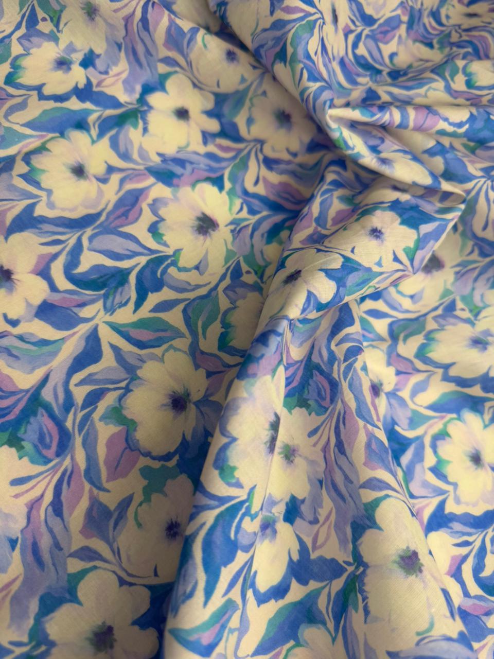 Floral fabric with blue and yellow pattern