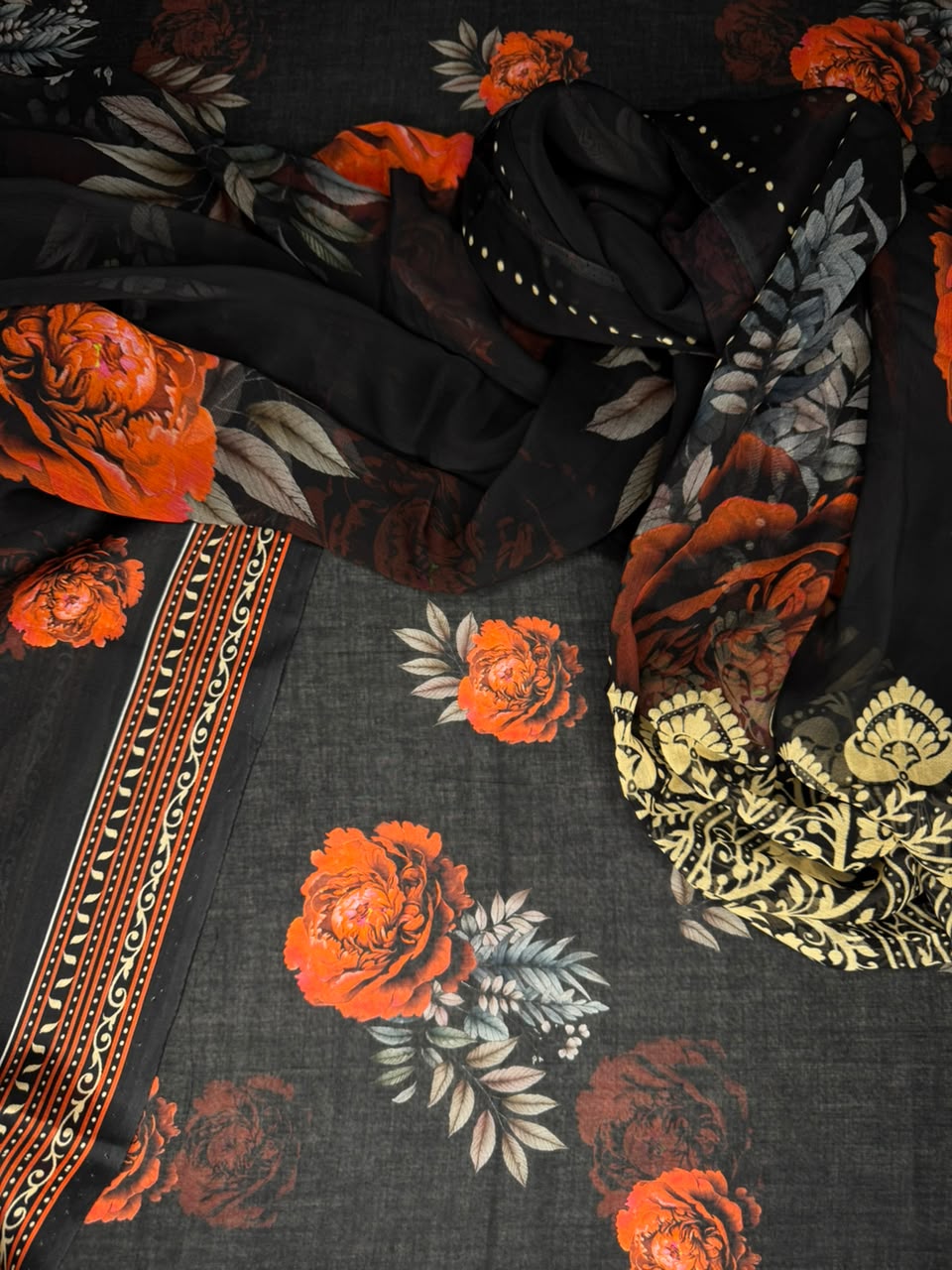 Anmol Luxe Lawn Collection 3 Piece | Unique All Over Print & Pure Bamber Dupatta Suit