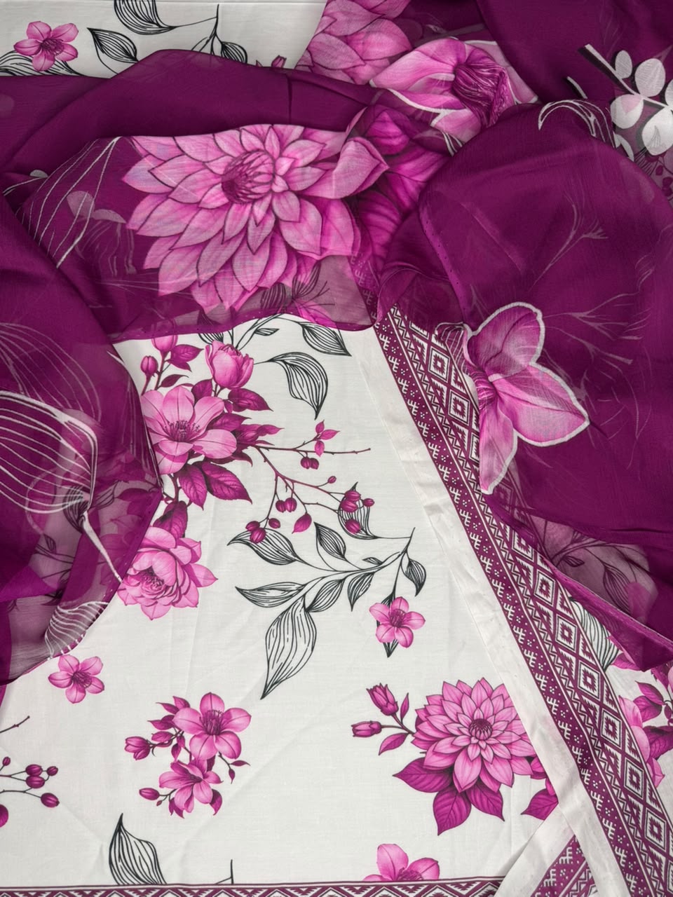 Anmol Luxe Summer Lawn 3 Piece Suit | Printed Shirt Trouser & Pure Bamber Dupatta