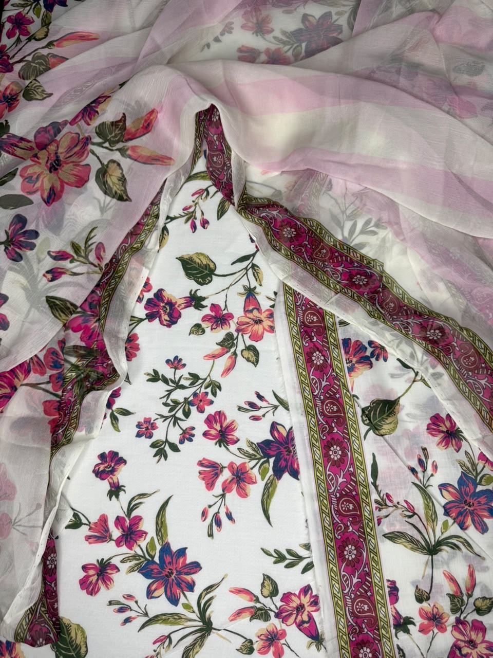 Anmol Luxe Lawn 3 Piece Suit | All Over Print Shirt Trouser with Pure Bamber Chiffon Dupatta
