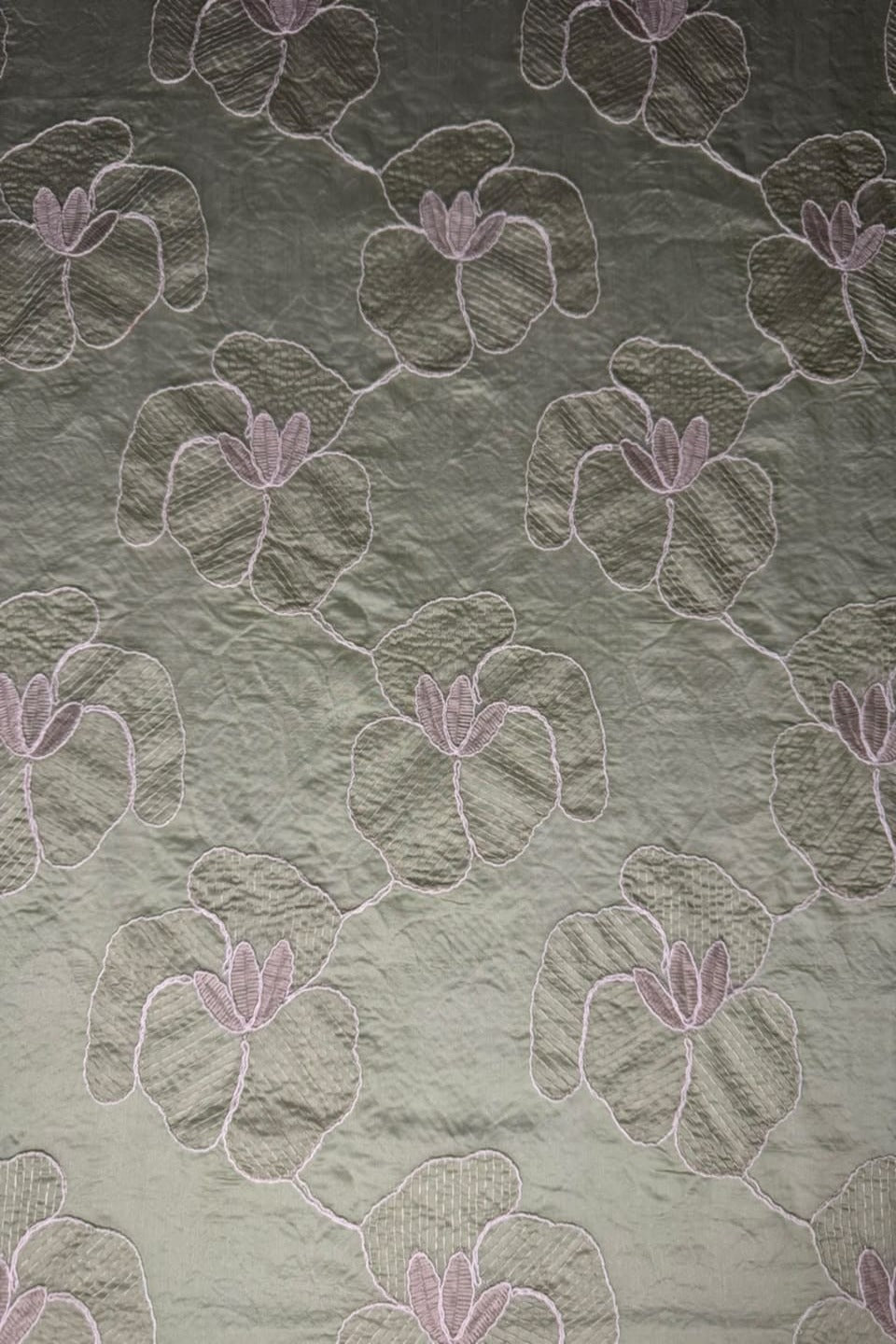 Printed Embroidered Paper Silk Chikankari Unstitched Shirt - Olive Green