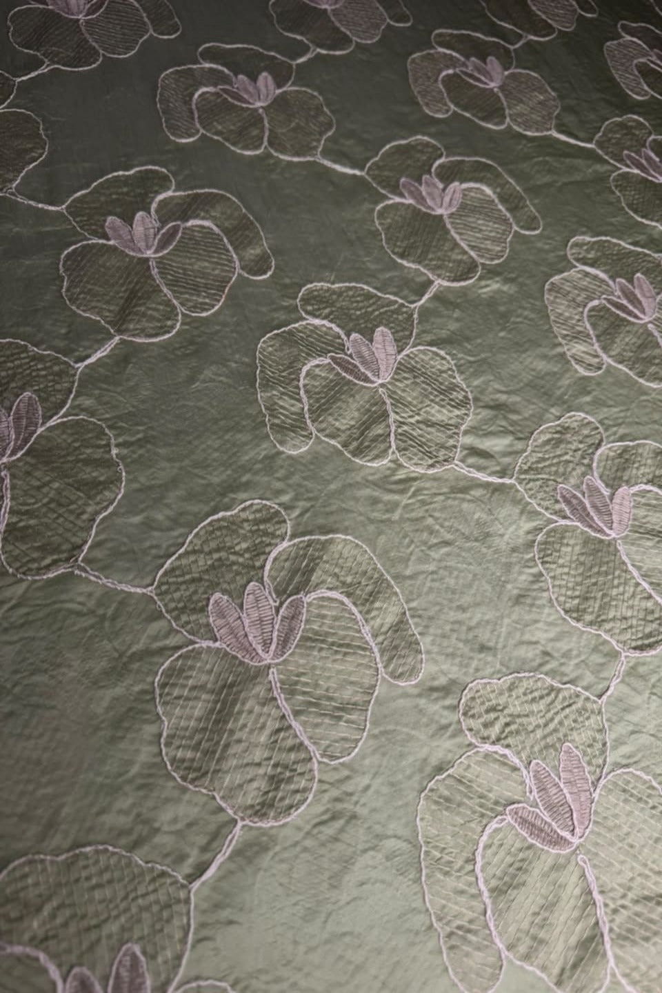 Printed Embroidered Paper Silk Chikankari Unstitched Shirt - Olive Green