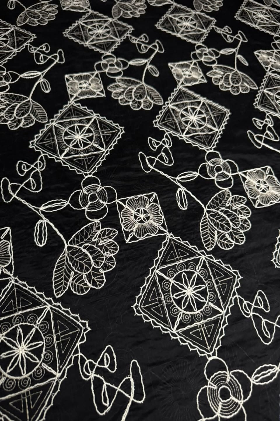 Printed Embroidered Paper Silk Chikankari Unstitched Shirt - Black & White