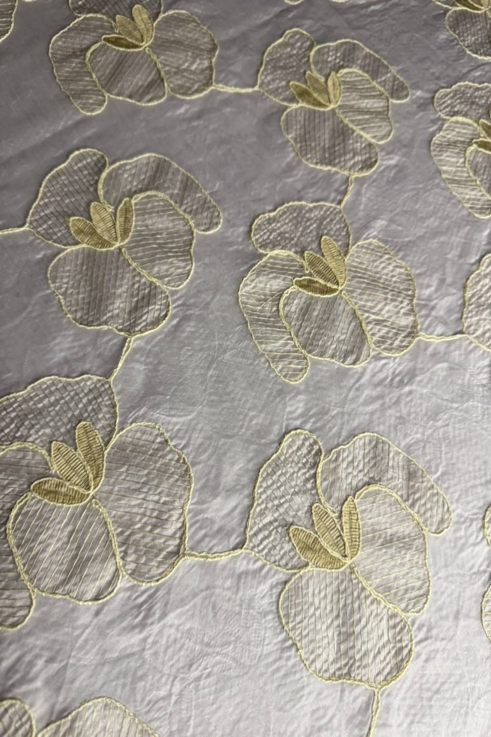 Printed Embroidered Paper Silk Chikankari Unstitched Shirt - Light Lilac