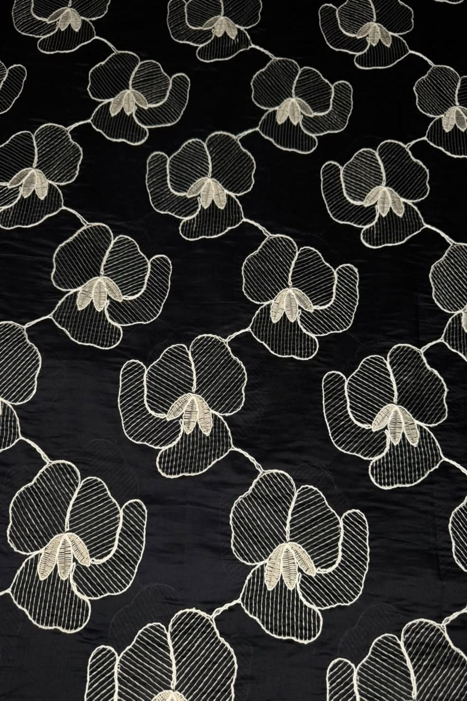 Printed Embroidered Paper Silk Chikankari Unstitched Shirt - Midnight Black