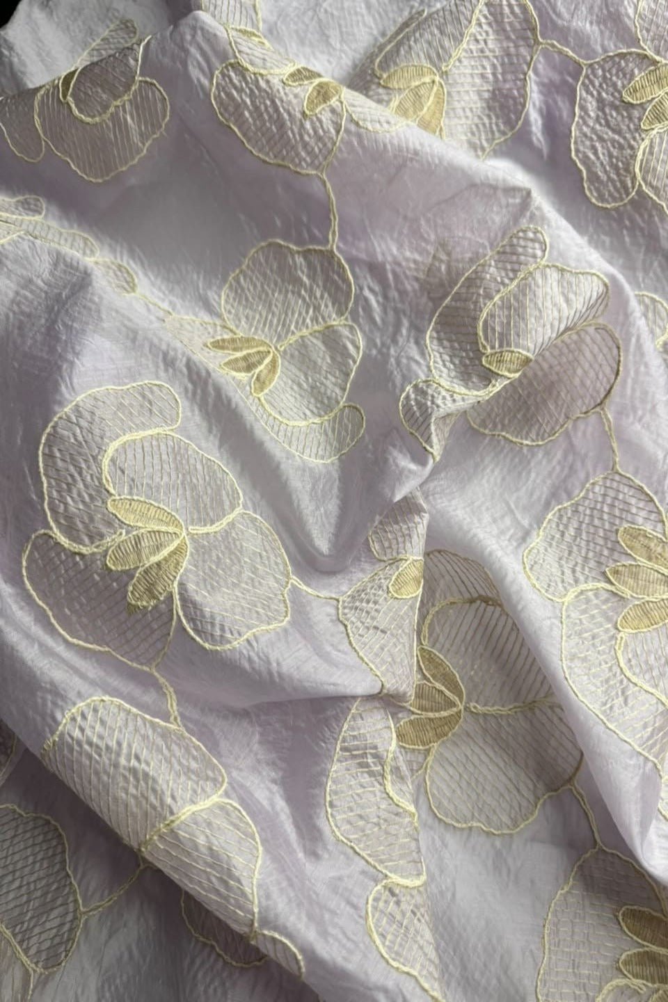 Printed Embroidered Paper Silk Chikankari Unstitched Shirt - Light Lilac