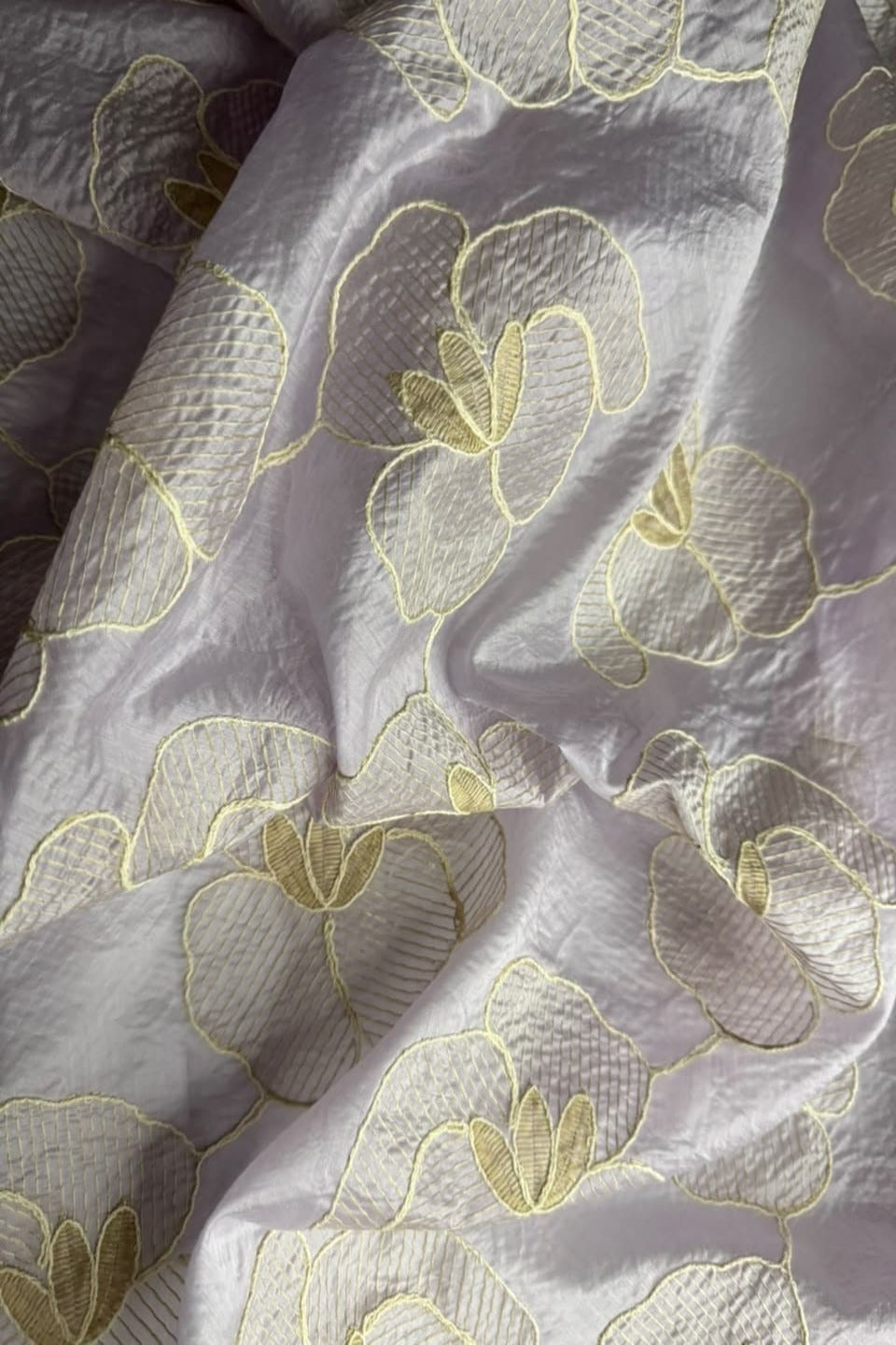 Printed Embroidered Paper Silk Chikankari Unstitched Shirt - Light Lilac