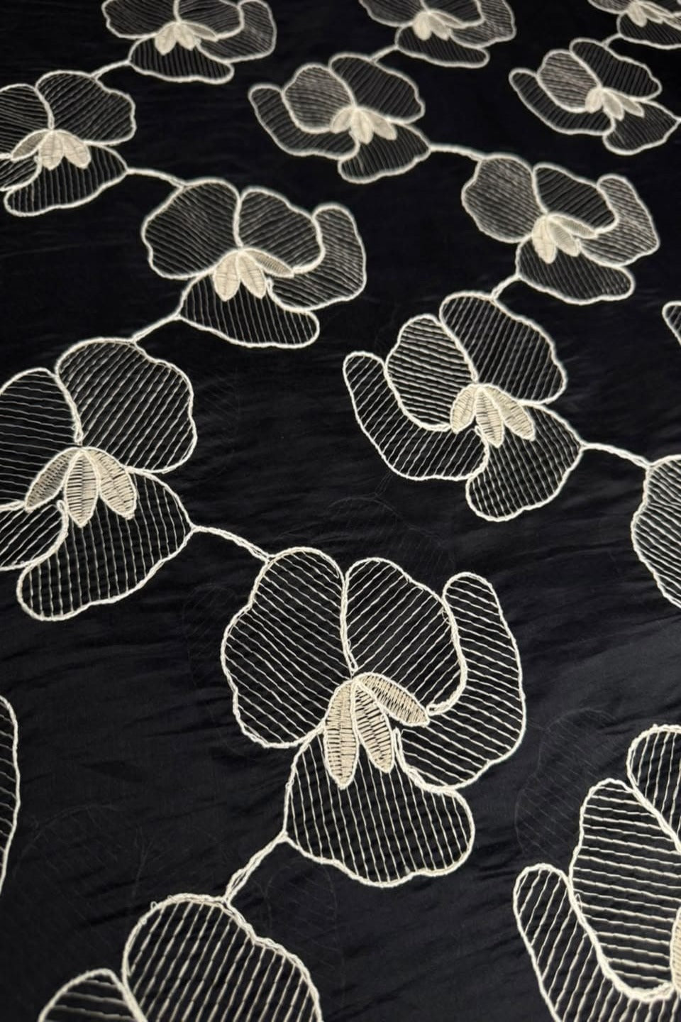 Printed Embroidered Paper Silk Chikankari Unstitched Shirt - Midnight Black