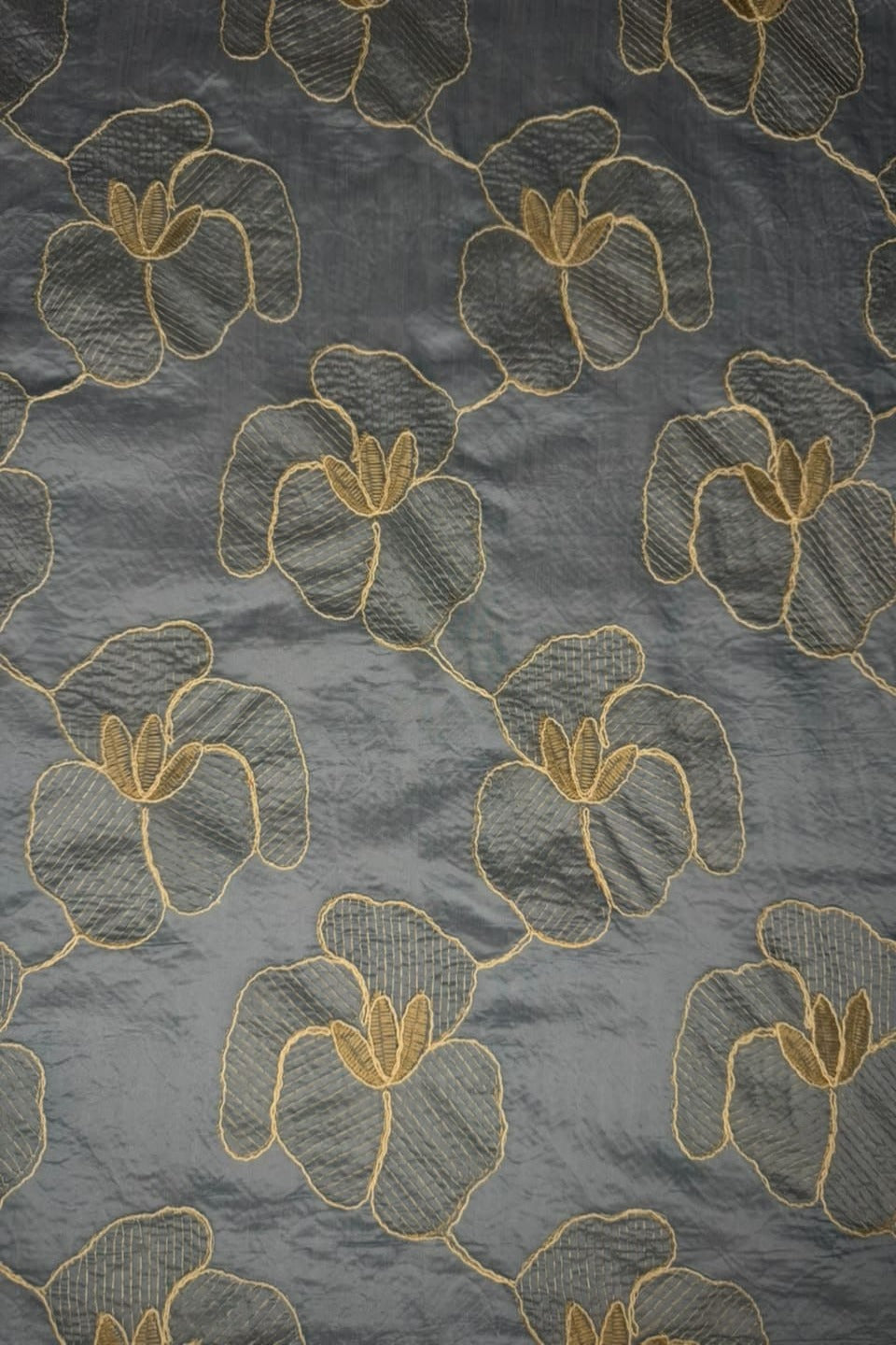 Printed Embroidered Paper Silk Chikankari Unstitched Shirt - Dusty Blue