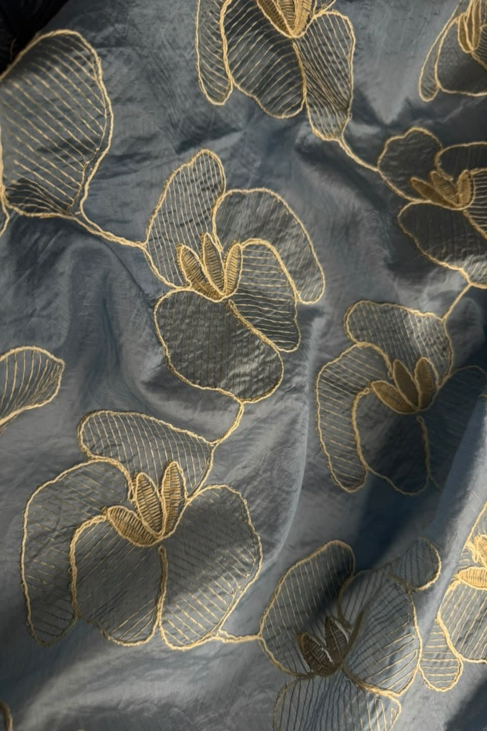 Printed Embroidered Paper Silk Chikankari Unstitched Shirt - Dusty Blue