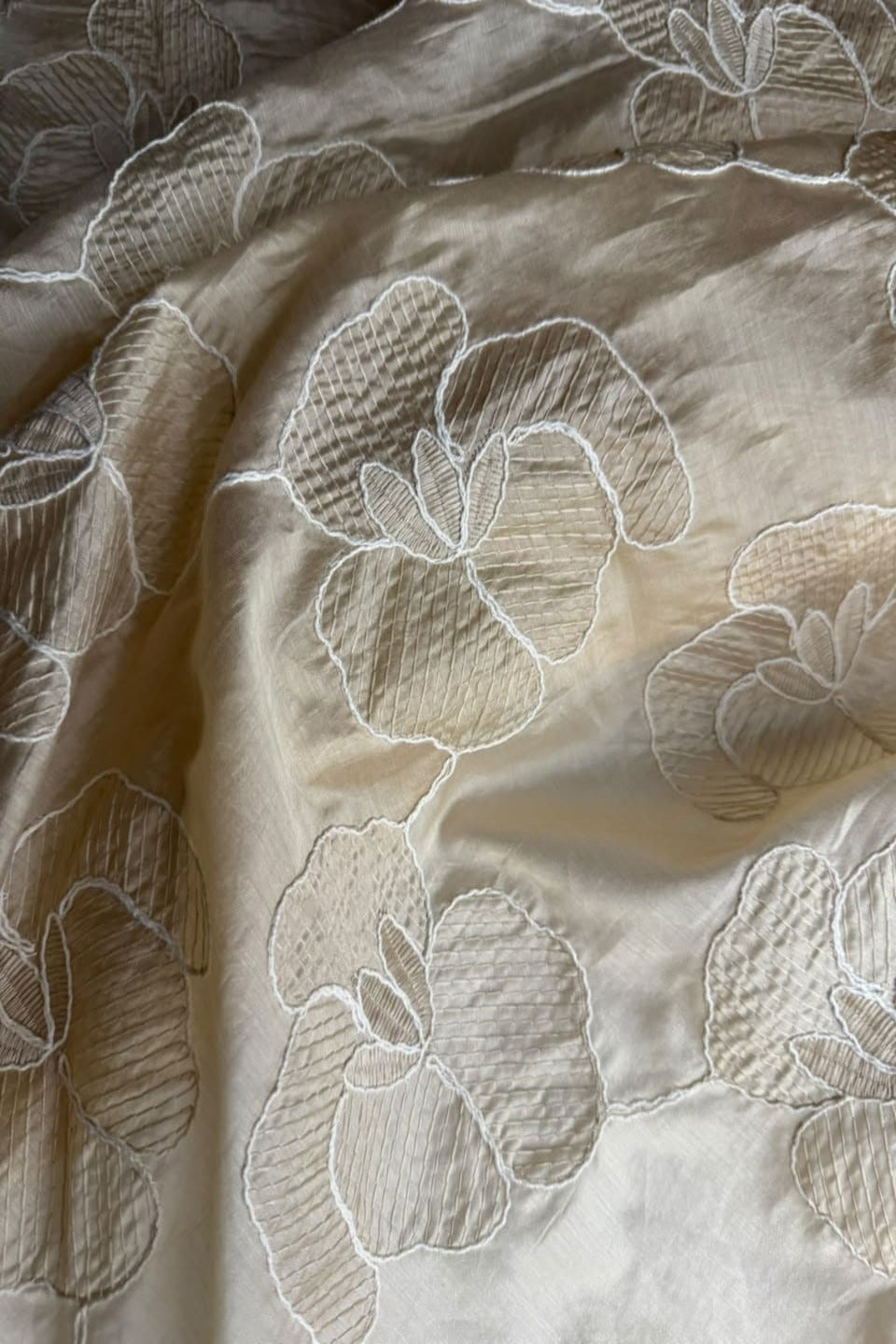 Printed Embroidered Paper Silk Chikankari Unstitched Shirt - Cream Gold