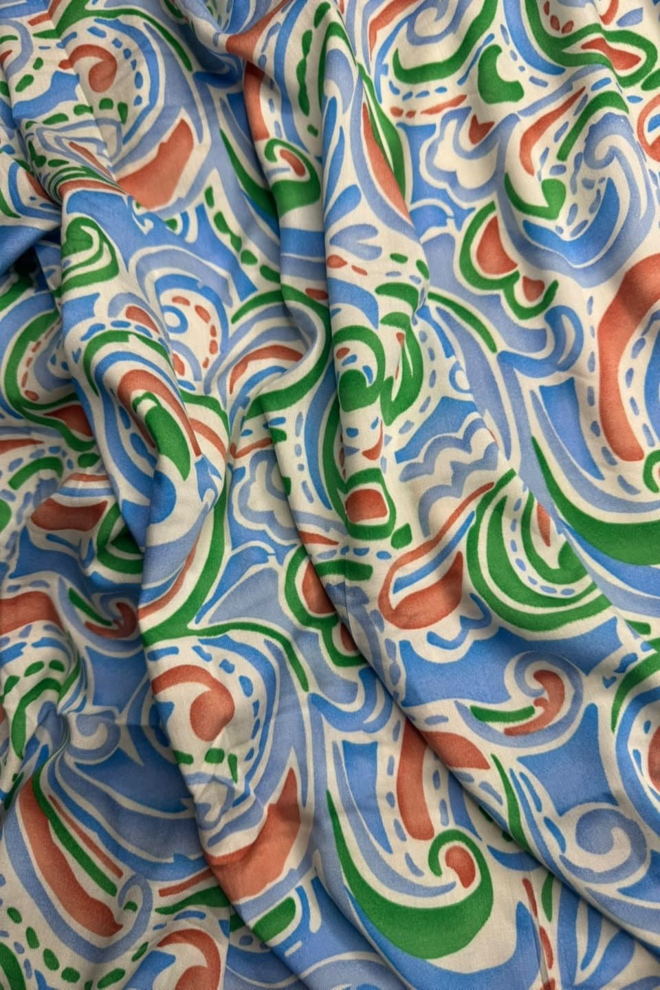 Premium Stone Linen Blue Multicolor Paisley Print 4 Yard Suit
