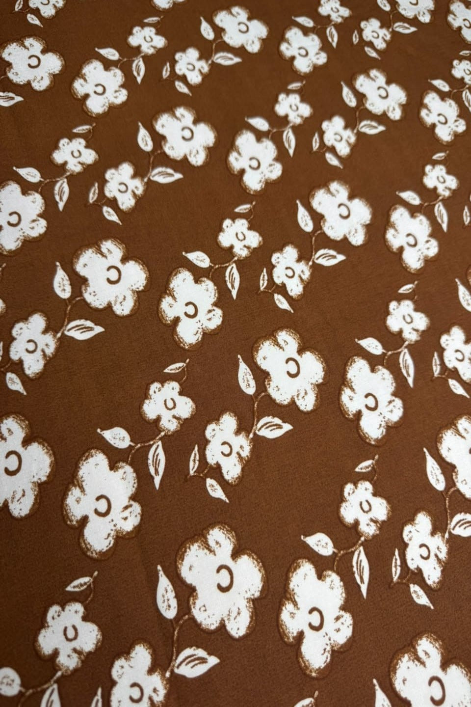 Premium Stone Linen Caramel Brown Floral Print 4 Yard Suit