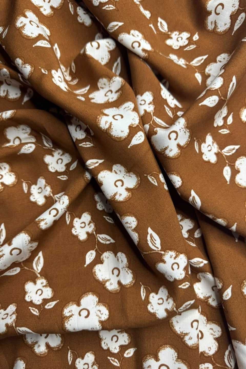 Premium Stone Linen Caramel Brown Floral Print 4 Yard Suit