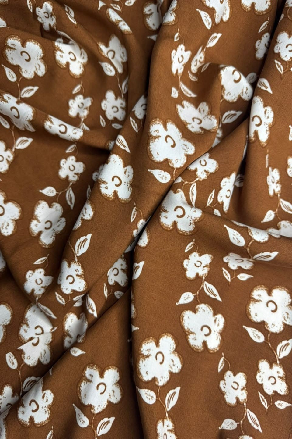 Premium Stone Linen Caramel Brown Floral Print 4 Yard Suit