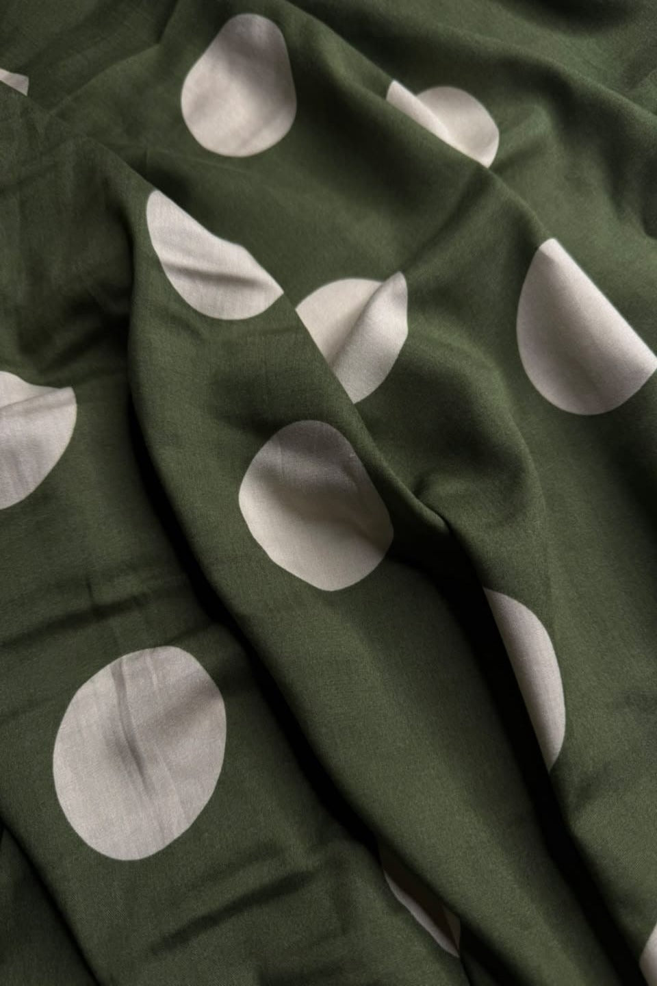 Premium Stone Linen Olive Green Polka Dot Print 4 Yard Suit