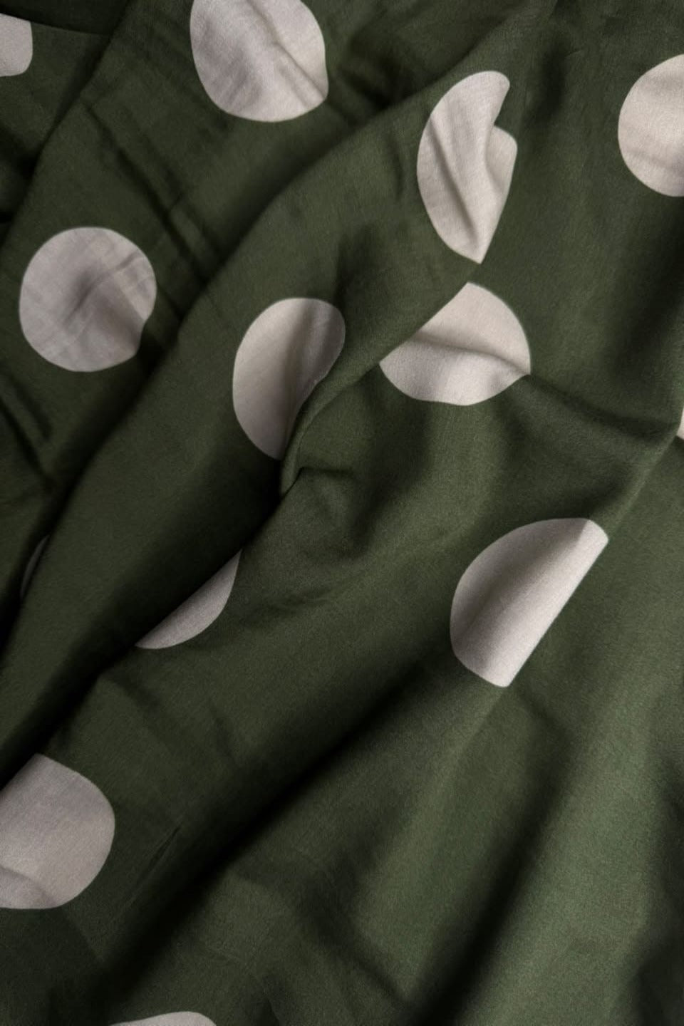 Premium Stone Linen Olive Green Polka Dot Print 4 Yard Suit