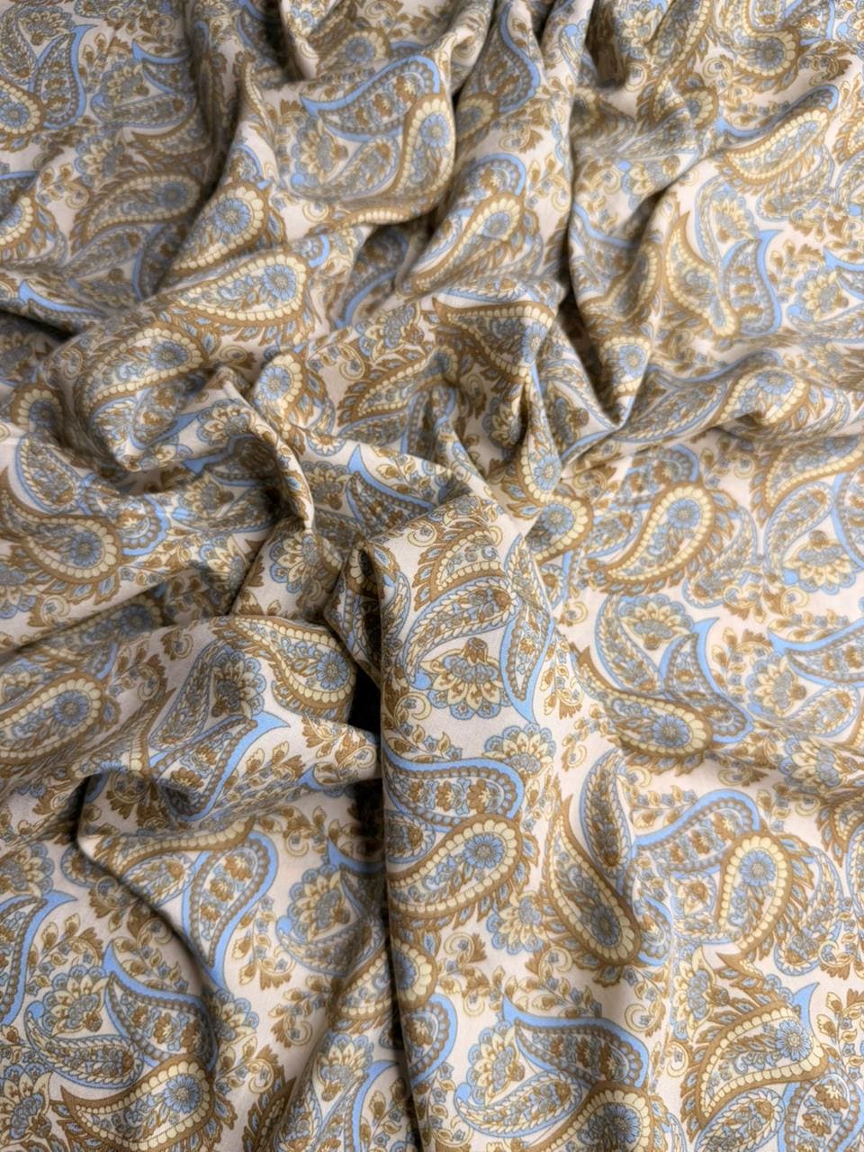 Luxury Imported Stone Linen Beige & Powder Blue Paisley Printed Shirt & Trouser